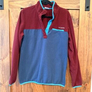 Columbia Maroon and Teal Fleece 3/4 Pullover